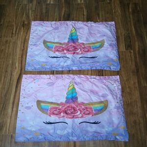 Unicorn Pillowcases with Rainbow Horn and Roses. Queen Size Pillow Cases